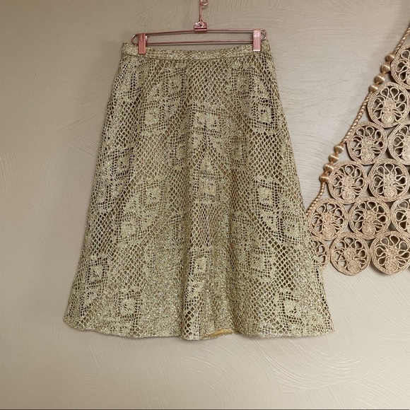 Vintage Dresses & Skirts - Vintage JLS Paris Scherrer Boutique Bergdorf Goodman Gold Metallic Midi Skirt